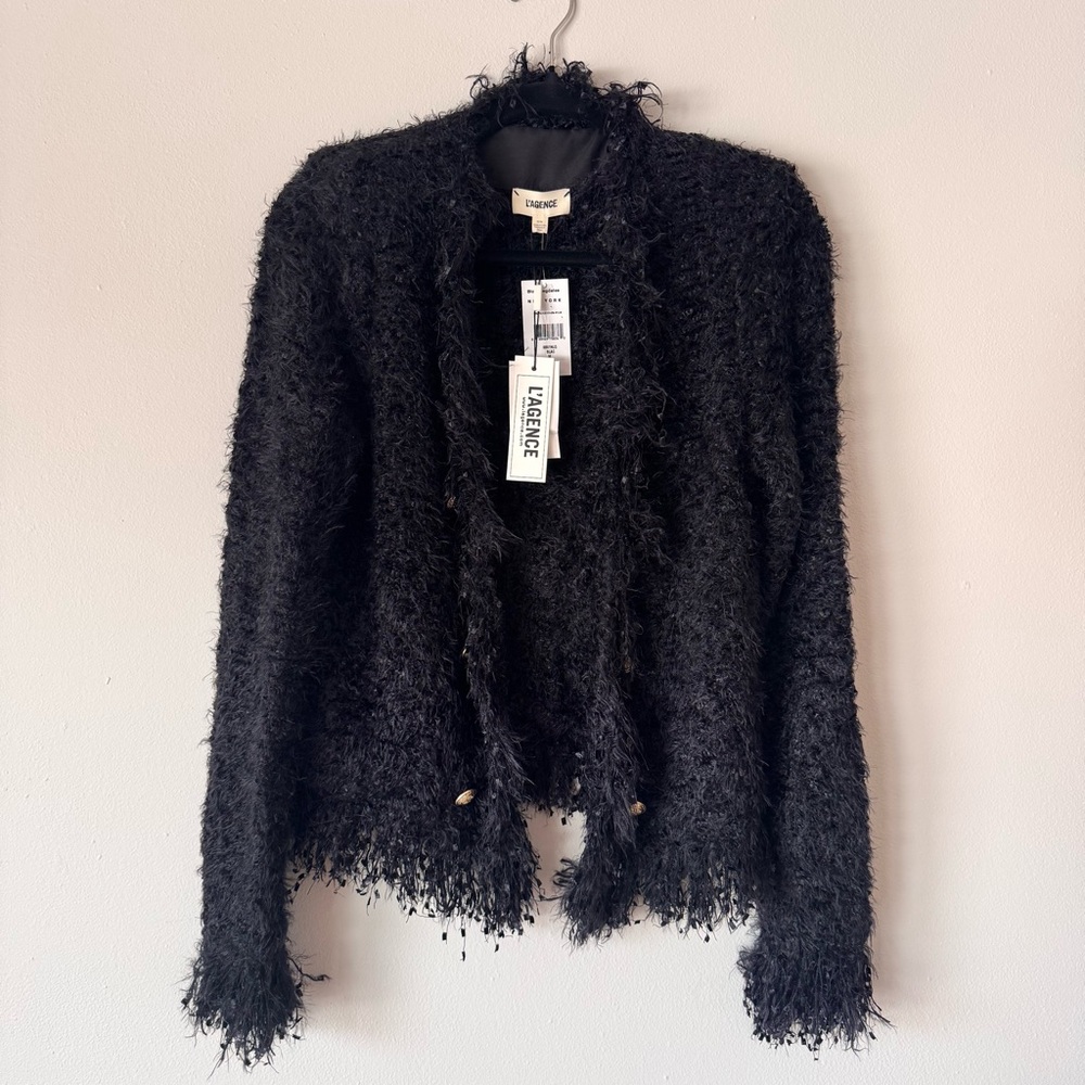 L’AGENCE Azure Textured Cardigan Blazer Black Open Front NWT Size M - Picture 2 of 15